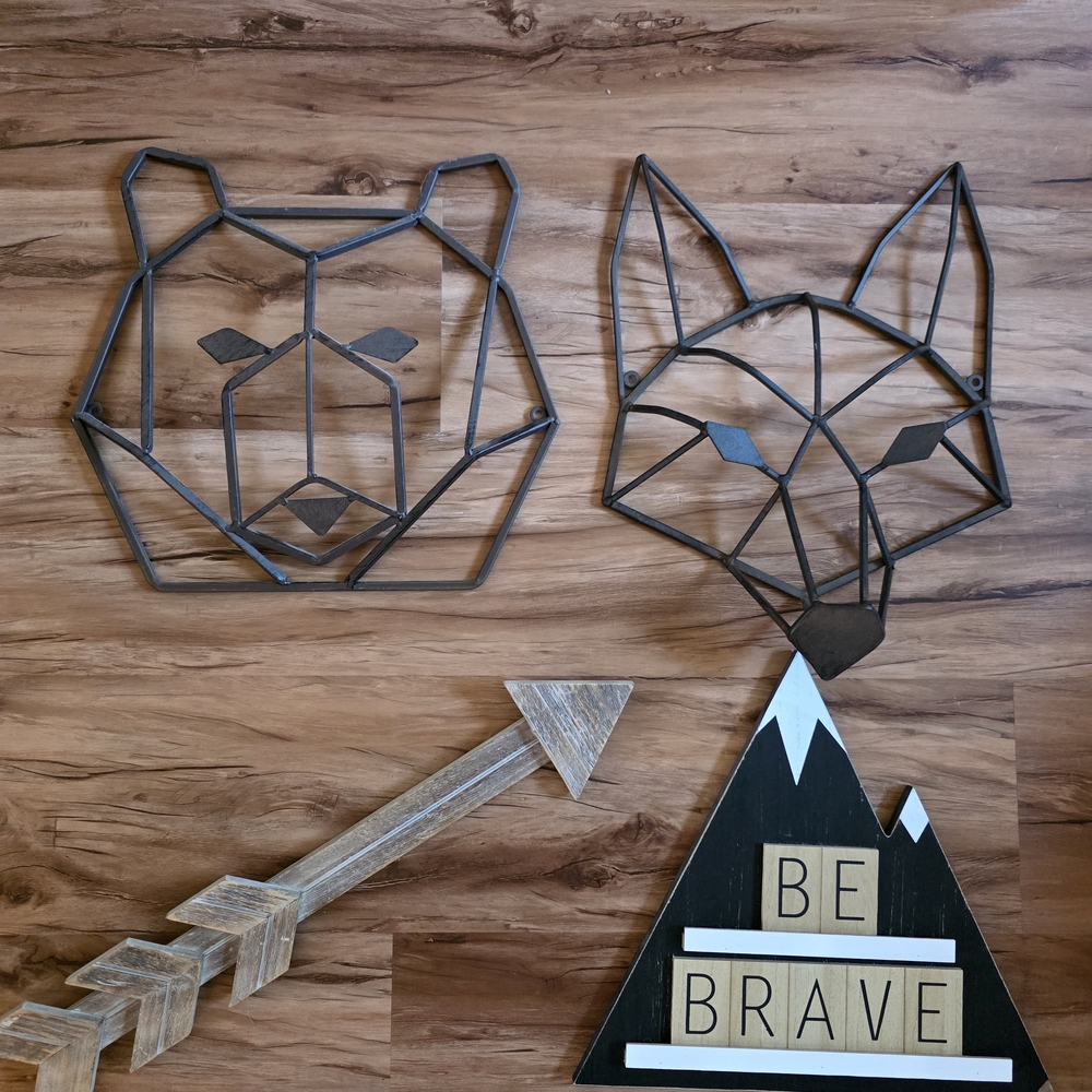 Geometric Bear and Fox Wall Decor Set - Black and Brown
